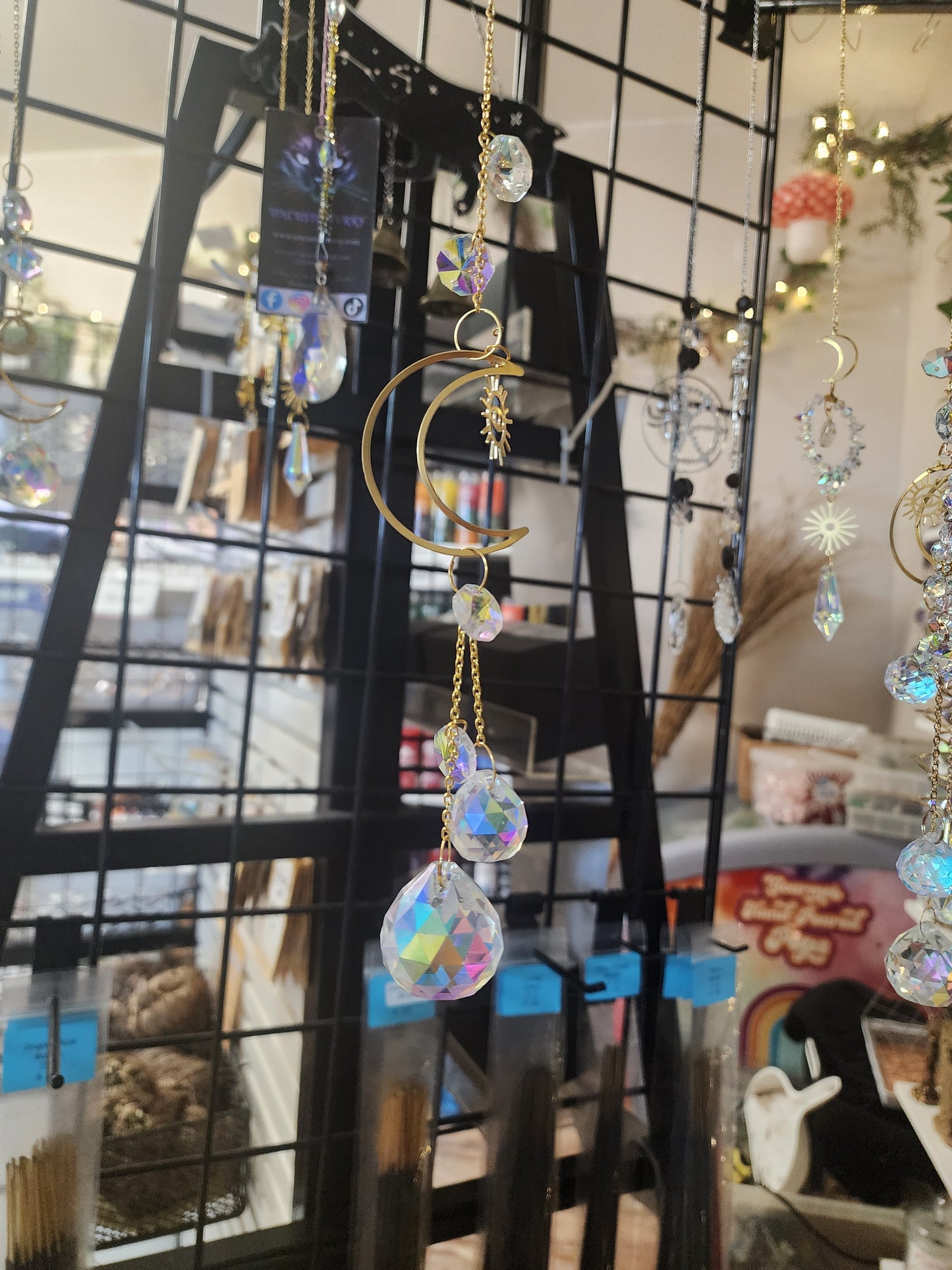 Suncatcher Crescent Moon Metal with Crystals