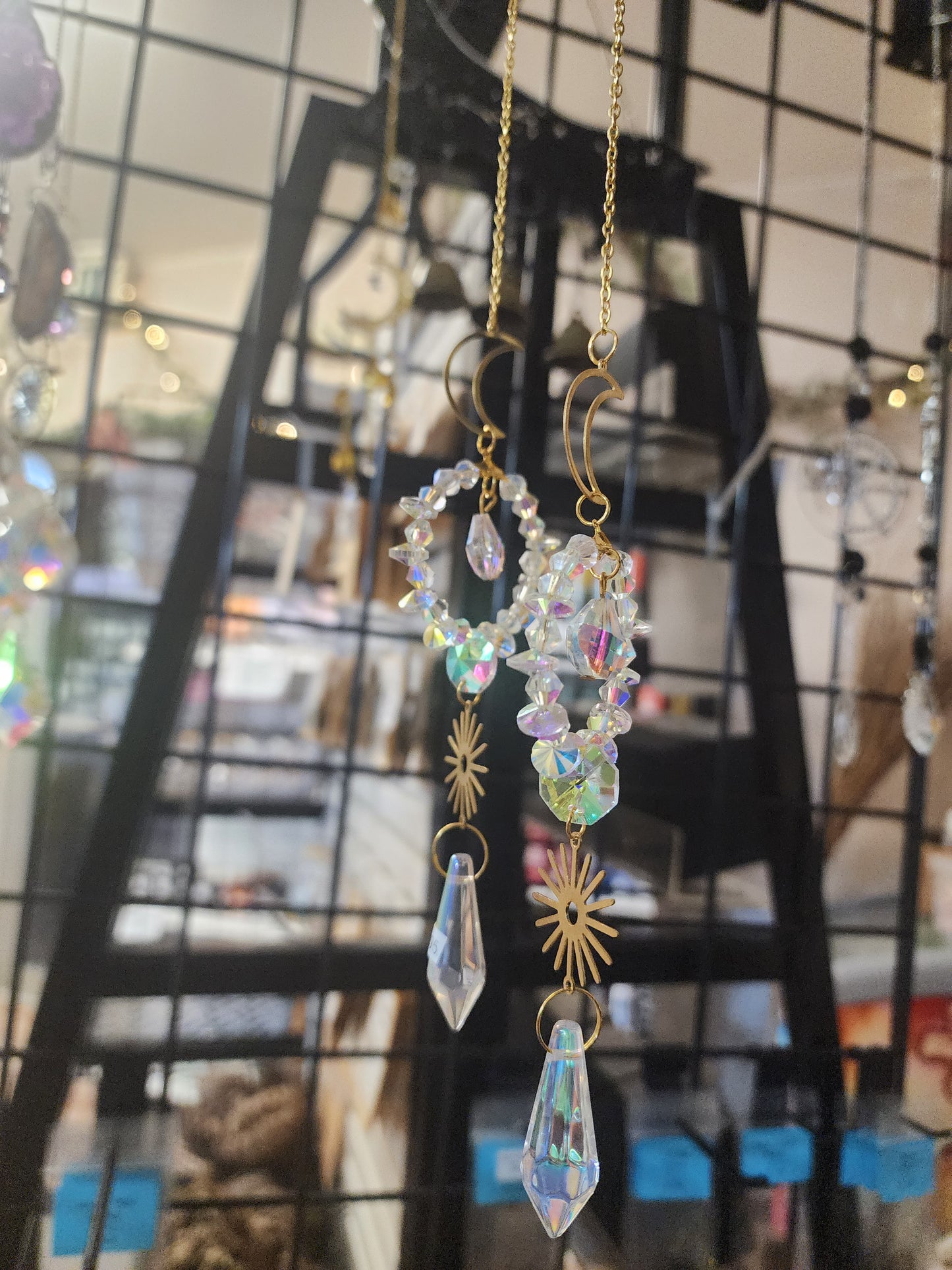 Suncatcher Crescent Moon Crystal Beaded Circle